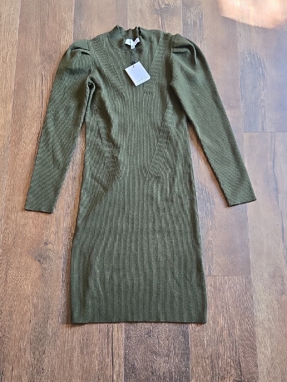 Gibson Latimer Olive Green Ribbed Long Sleeve Knit Dress